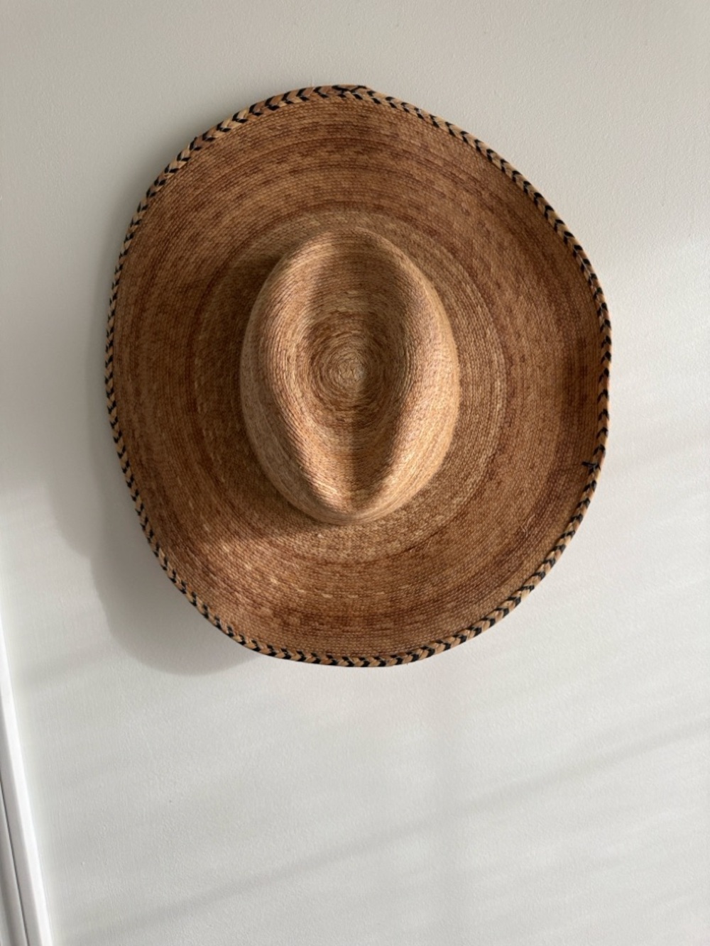 l*space Natural Woven Wide-Brim Straw Hat with Black Braid Trim